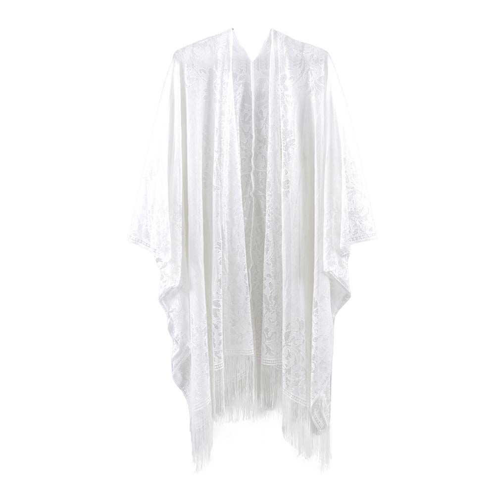 Madeline Love White Floral Lace Kimono With Tassel Poncho - Apparel - extra