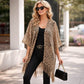Madeline Love Gold Lightweight Sheer Leopard Pattern Fringe Hem Kimono Cover Up - Apparel