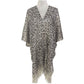 Madeline Love Silver Lightweight Sheer Leopard Pattern Fringe Hem Kimono Cover Up - Apparel - desc