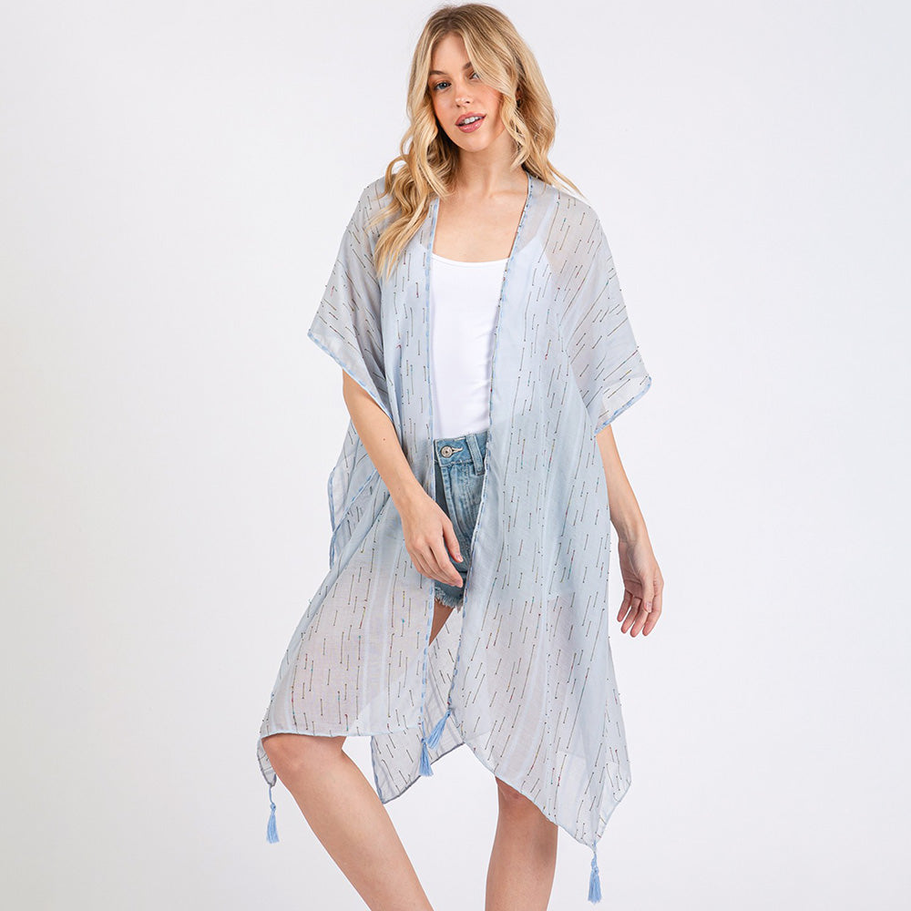 Madeline Love Blue Colored Stitch Trip Tassel Kimono Poncho - Jewelry