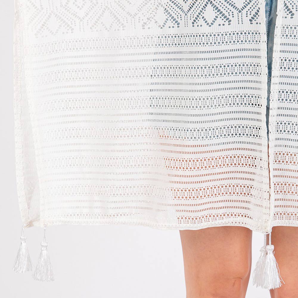 Madeline Love White Geometric Pattern Tassel Cover Up Poncho - Hair Accessories - extra