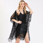 Madeline Love Black Flower Pattern Crochet Lace Tassel Cover Up Poncho - Hair Accessories - extra