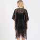 Madeline Love Black Flower Pattern Crochet Lace Tassel Cover Up Poncho - Hair Accessories - extra