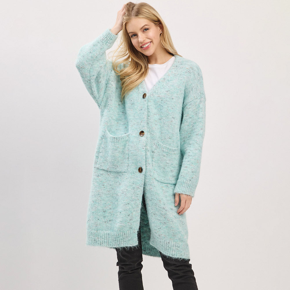 Mint Long Button Front Soft Cozy Oversized Cardigan