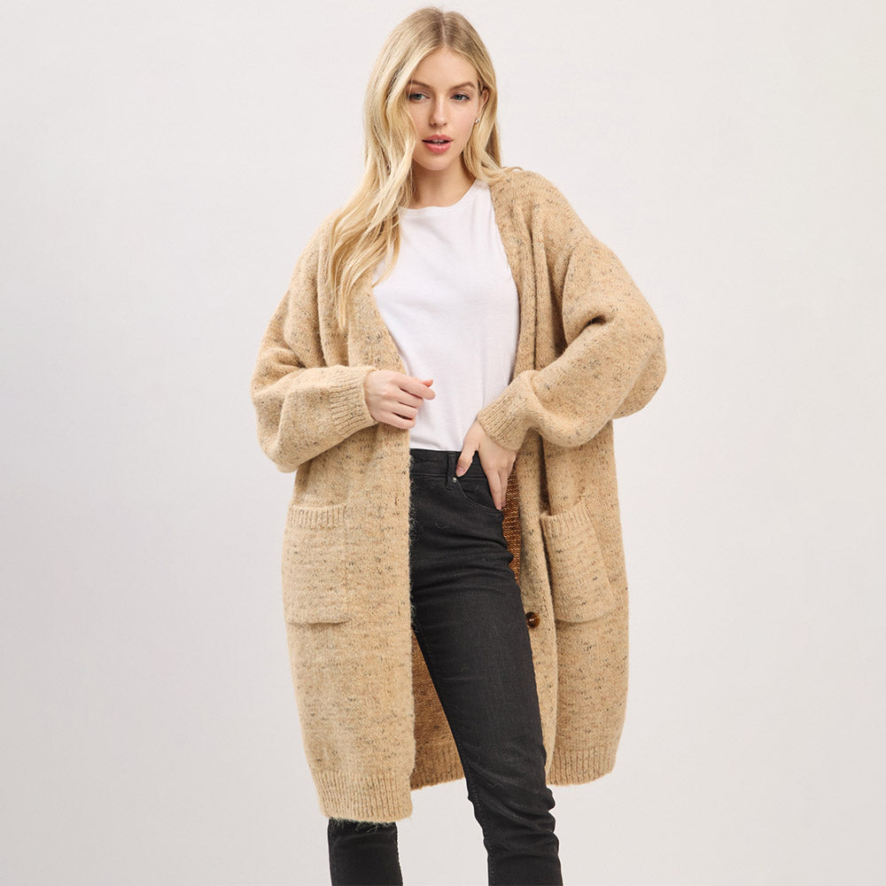 Taupe Long Button Front Soft Cozy Oversized Cardigan