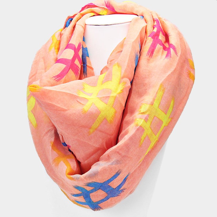 Madeline Love Peach Pound Sign Print Infinity Scarf - Jewelry