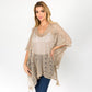 Madeline Love Tan Boho Crochet Tassel Poncho Top - Hair Accessories