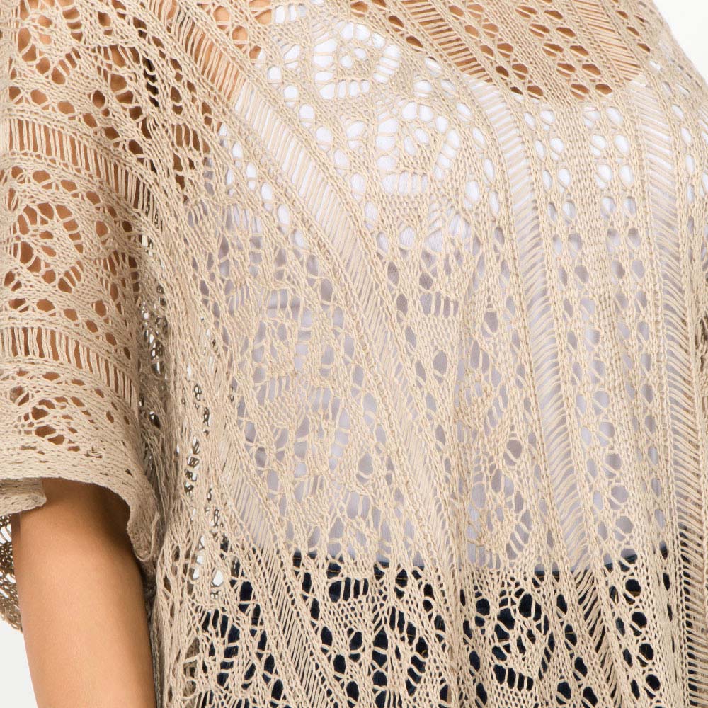 Madeline Love Tan Boho Crochet Tassel Poncho Top - Hair Accessories - extra