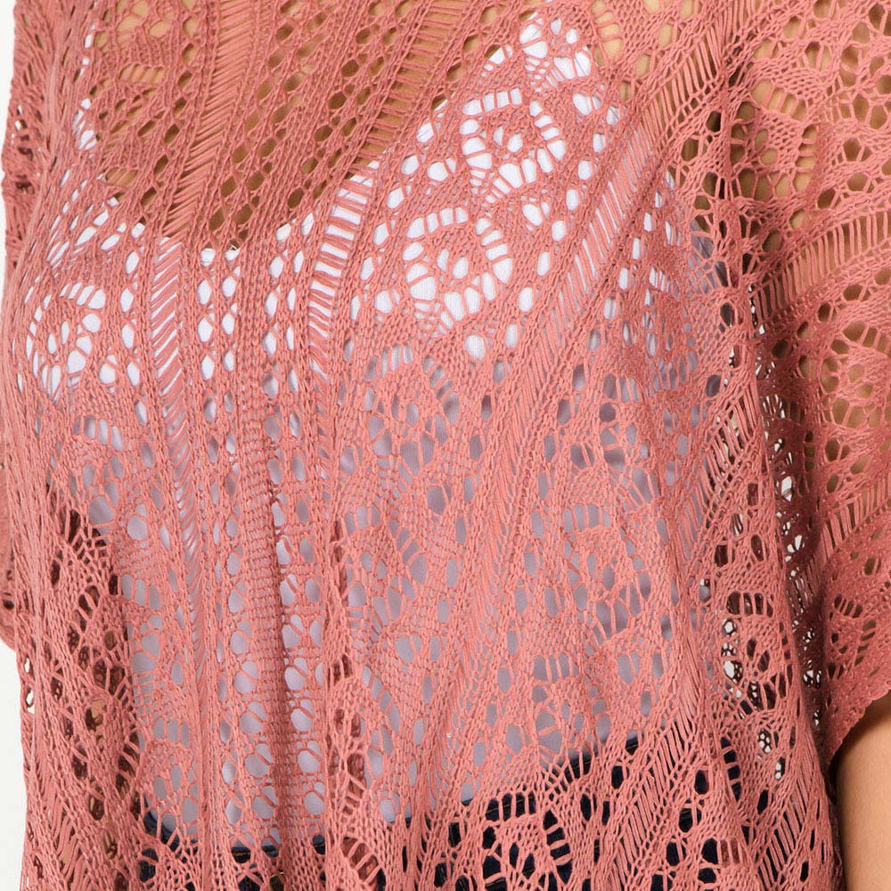 Madeline Love Pink Boho Crochet Tassel Poncho Top - Hair Accessories - extra