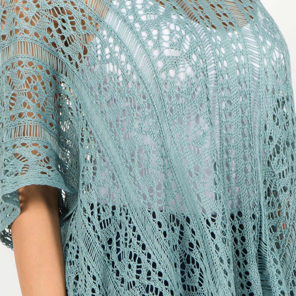 Madeline Love Sage Boho Crochet Tassel Poncho Top - Hair Accessories - extra