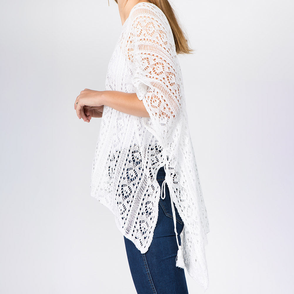 Madeline Love White Boho Crochet Tassel Poncho Top - Hair Accessories - extra