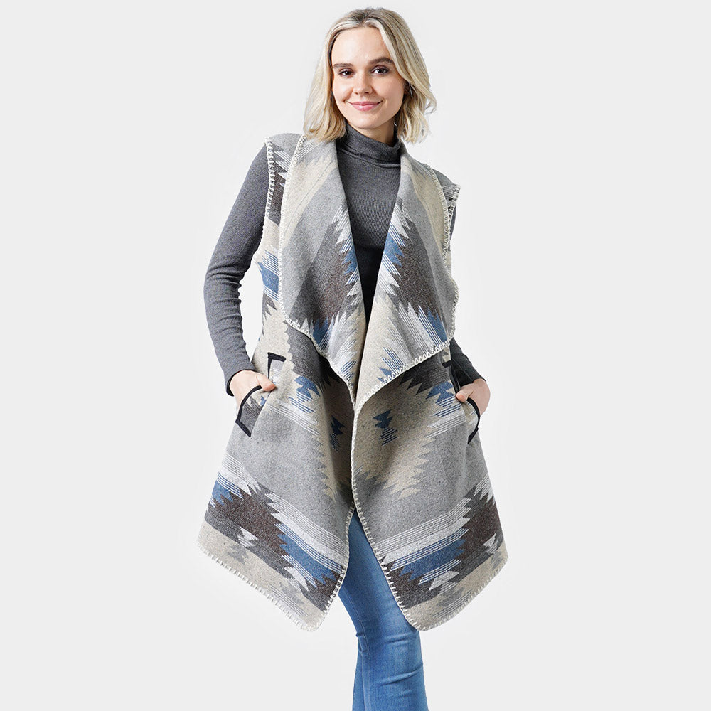 Madeline Love Taupe Western Print Vest - Hair Accessories