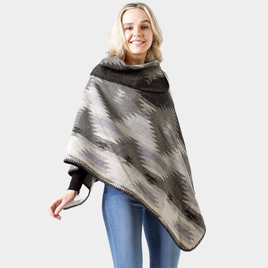 Black Western Pattern Poncho