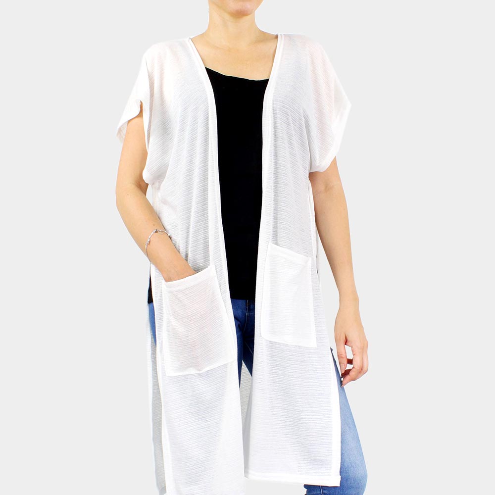 Madeline Love White Front Pockets Jersey Vest - Hair Accessories
