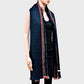 Madeline Love Navy Stripe Accented Scarf with Raw Fringe Trim - Jewelry
