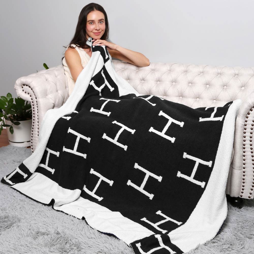 Madeline Love Black H Patterned Reversible Throw Blanket - Jewelry
