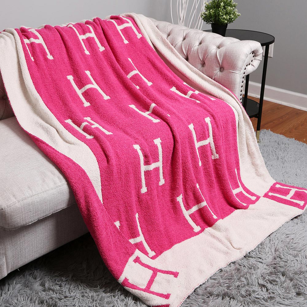 Madeline Love Fuchsia H Patterned Reversible Throw Blanket - Jewelry