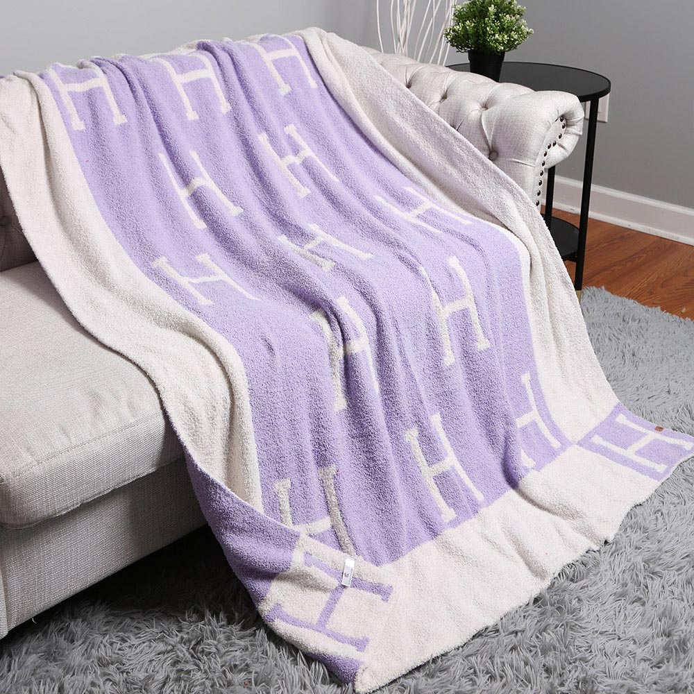 Madeline Love Lavender H Patterned Reversible Throw Blanket - Jewelry