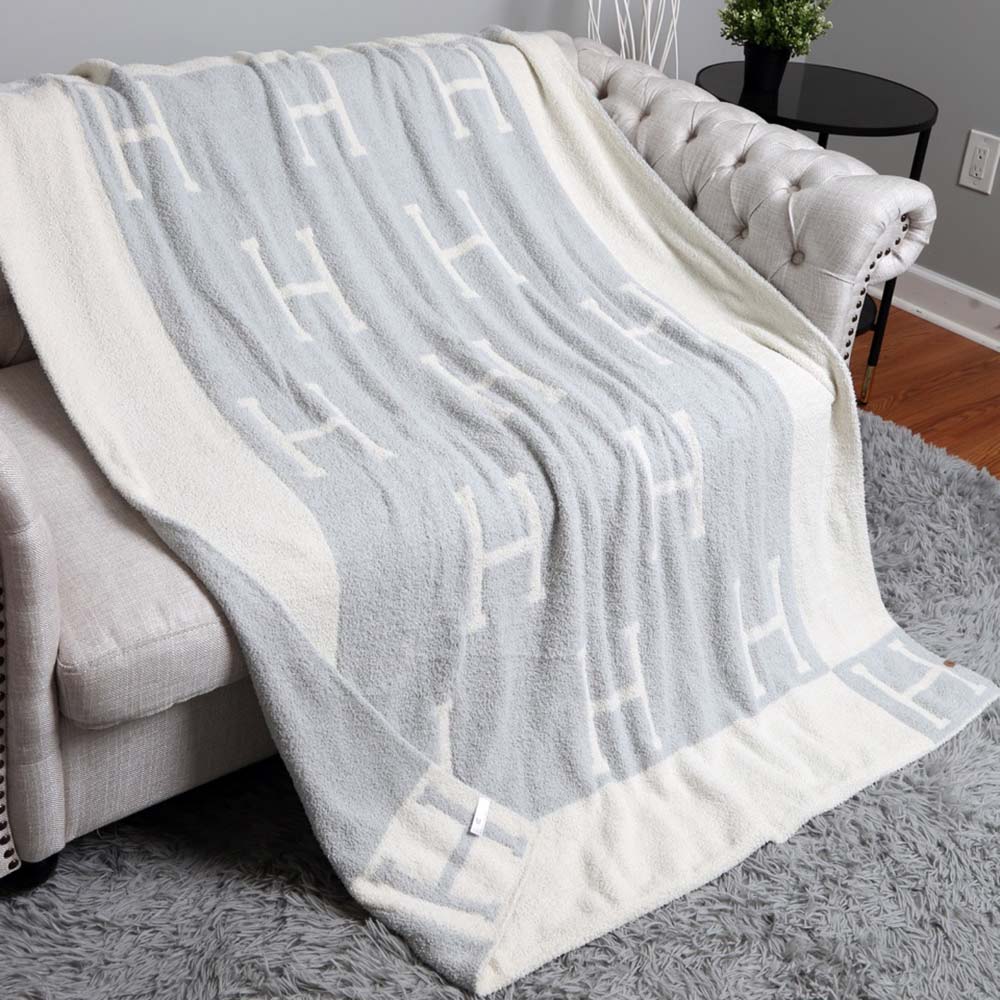 Madeline Love Light Blue Initial H Patterned Reversible Throw Blanket - Jewelry