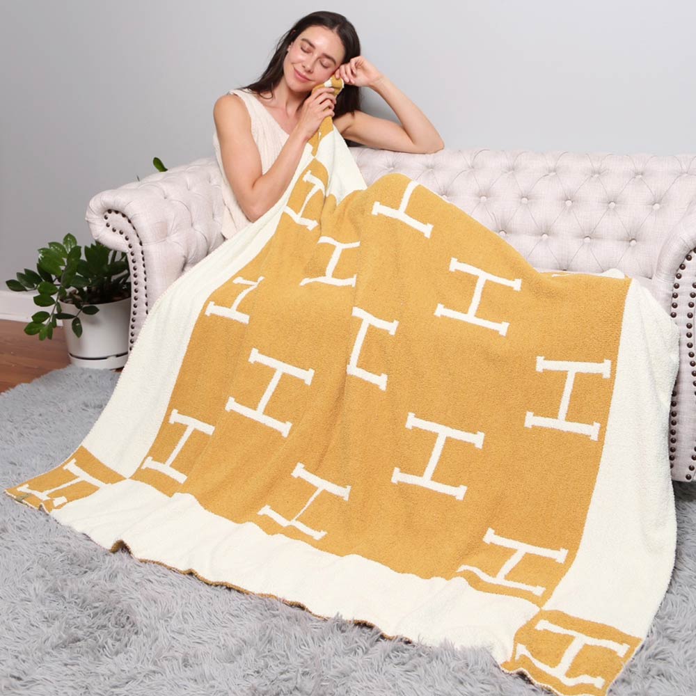 Madeline Love Mustard H Patterned Reversible Throw Blanket - Jewelry