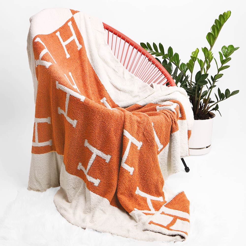 Madeline Love Orange H Patterned Reversible Throw Blanket - Jewelry