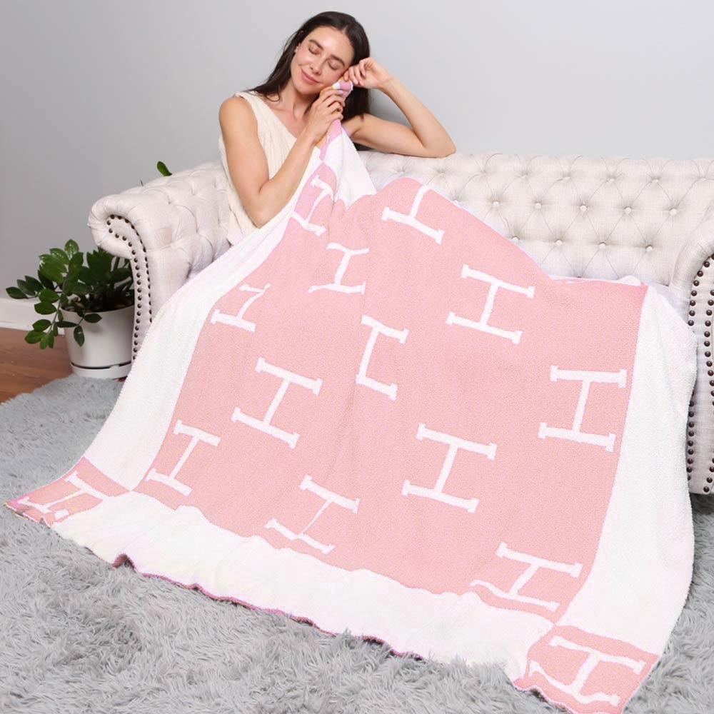 Madeline Love Pink H Patterned Reversible Throw Blanket - Jewelry