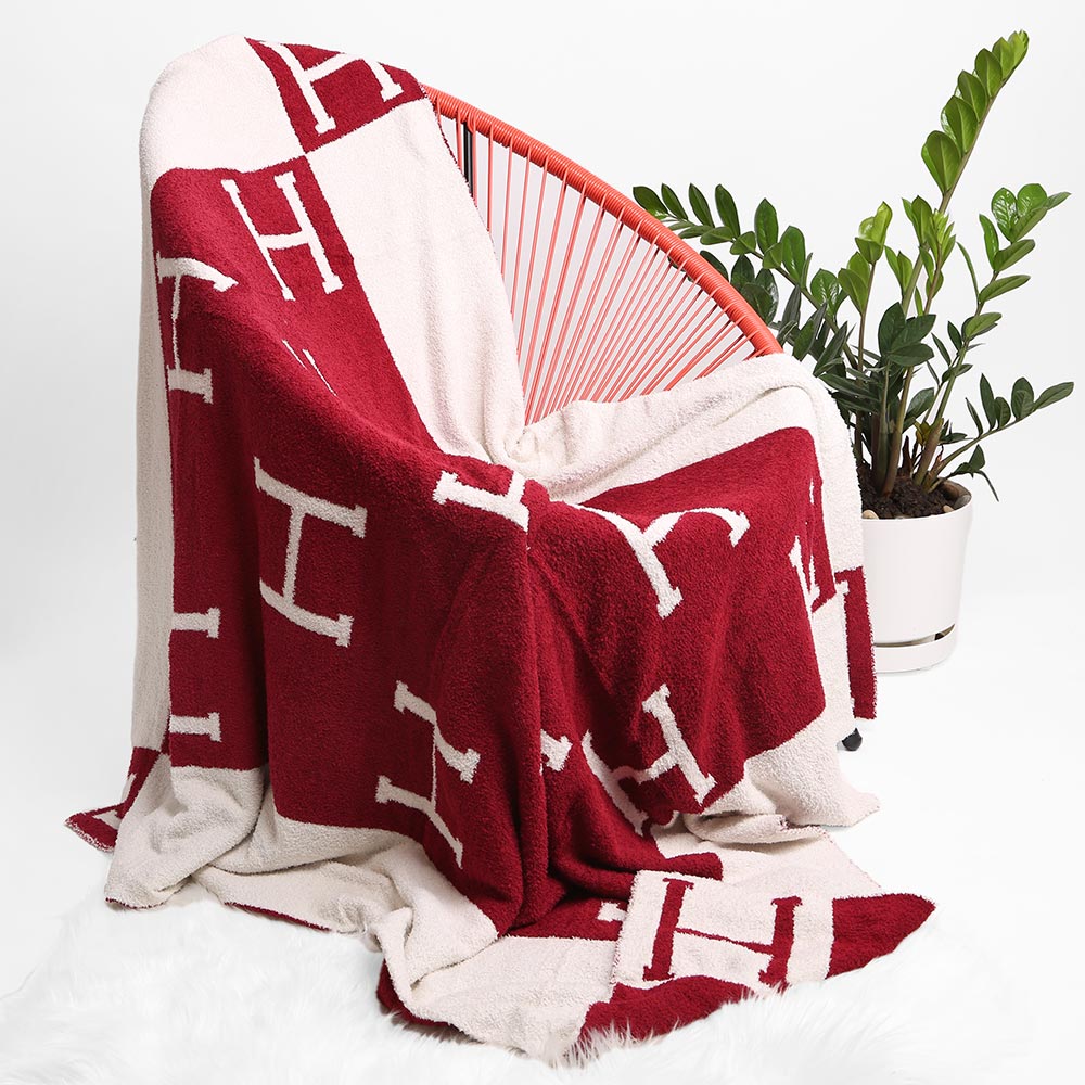 Madeline Love Red H Patterned Reversible Throw Blanket - Jewelry