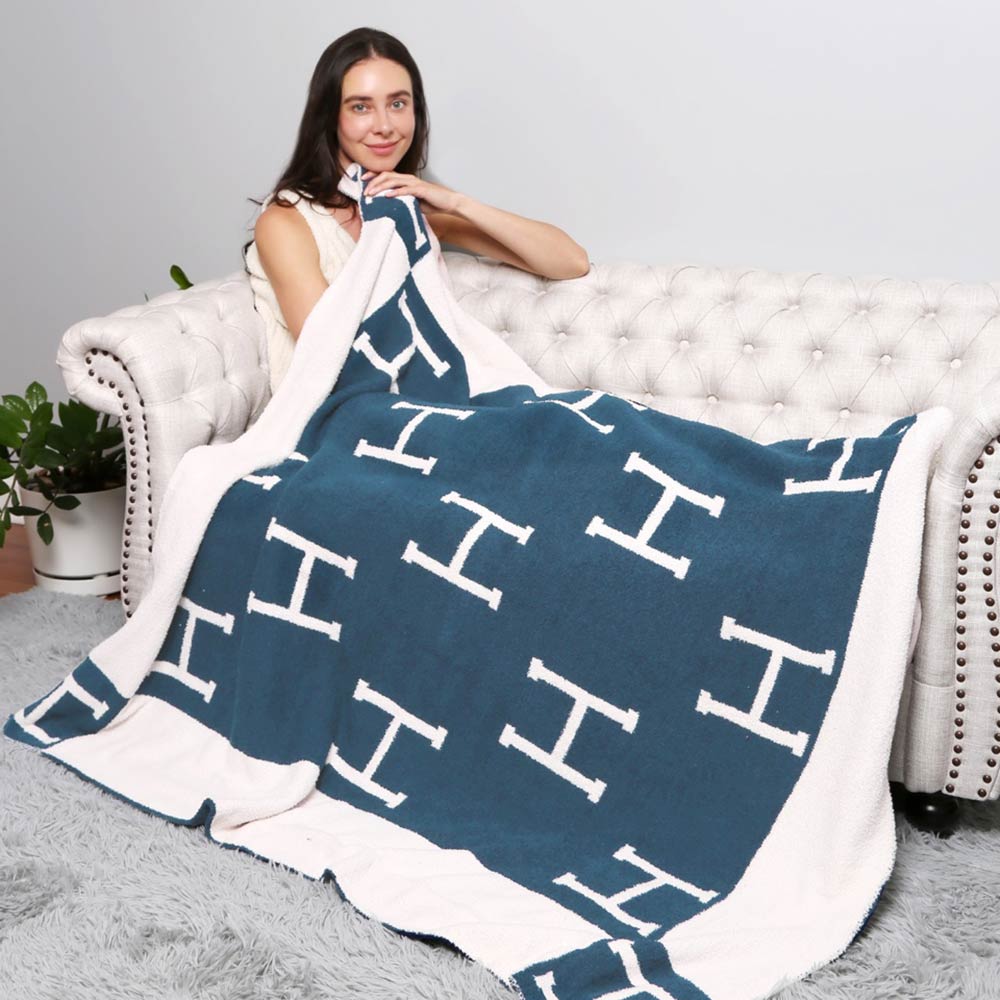 Madeline Love Teal H Patterned Reversible Throw Blanket - Jewelry