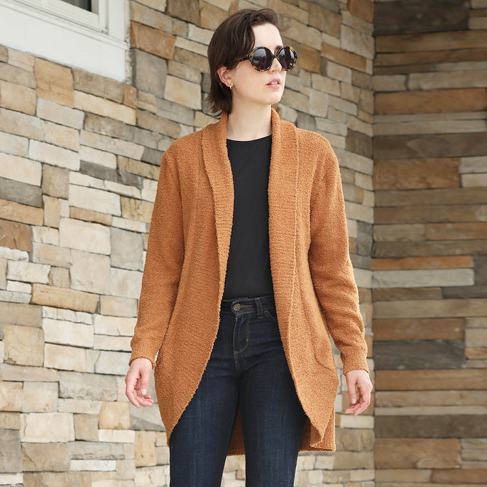 Camel Solid Open Cardigan