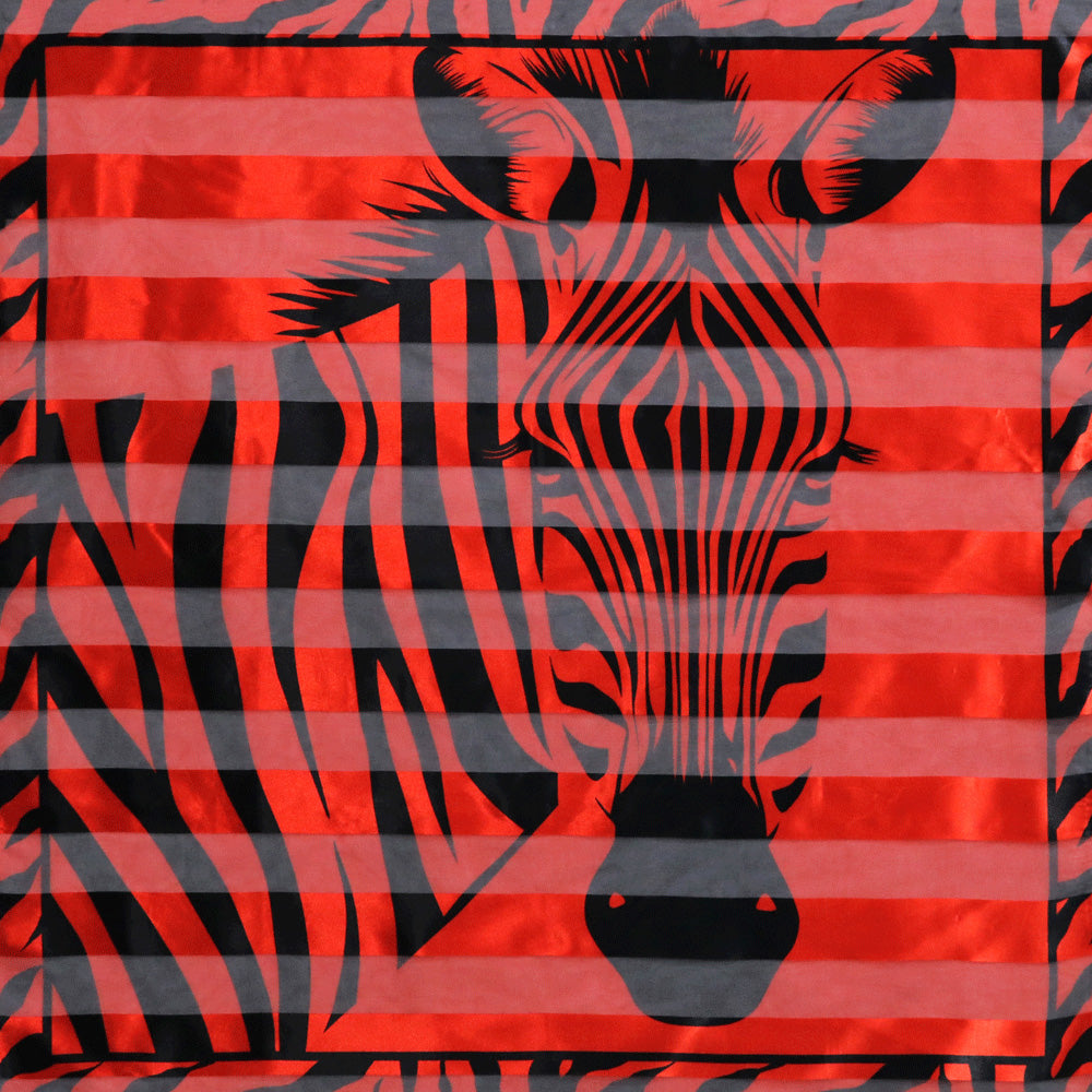 Madeline Love Red Silky Satin Feel Zebra Print Square Scarf - Scarves & Wraps