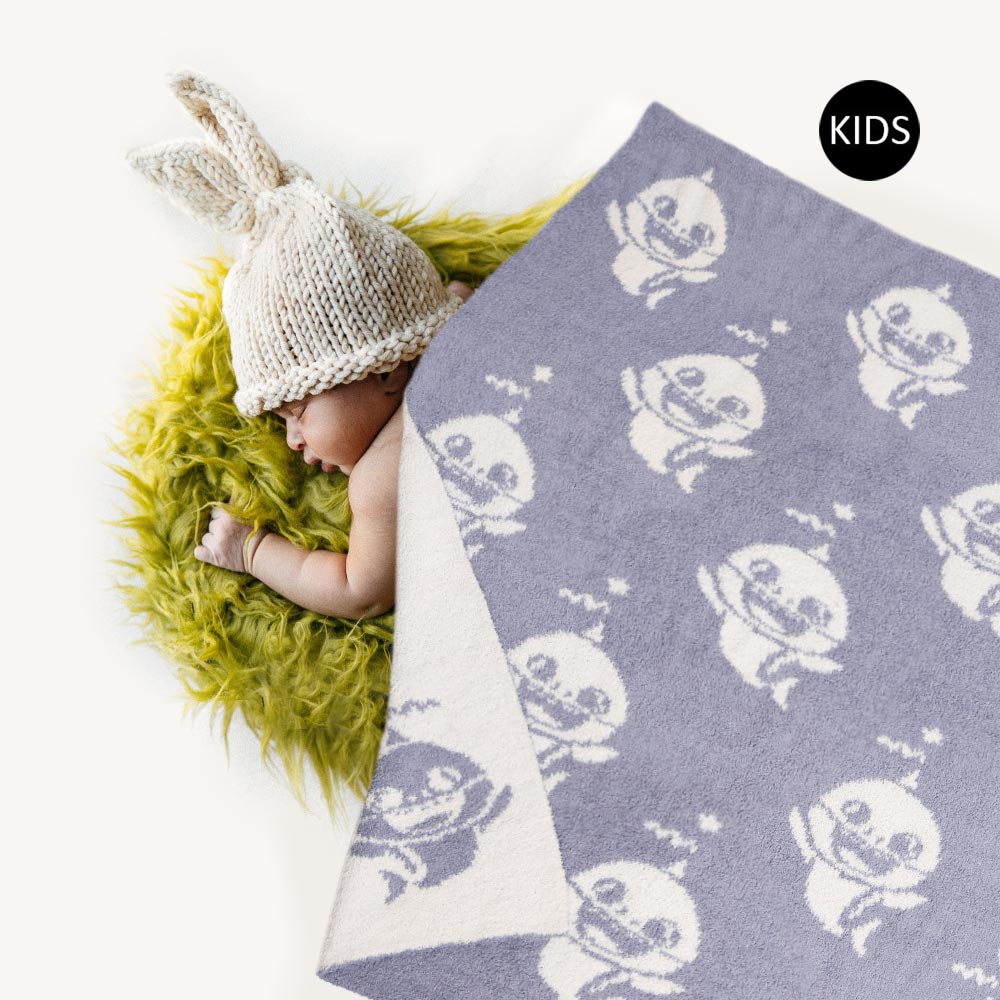 Blue, White Reversible Shark Patterned Kids Throw Blanket
