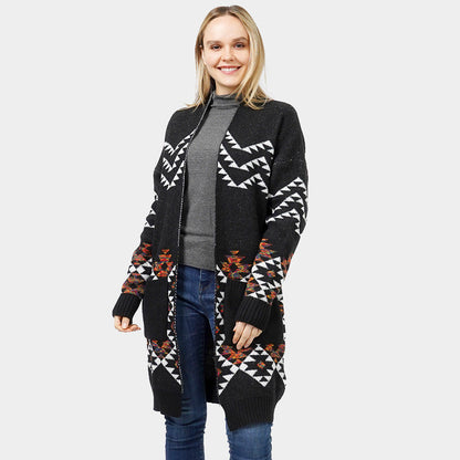 Black Aztec Patterned Sweater Cardigan
