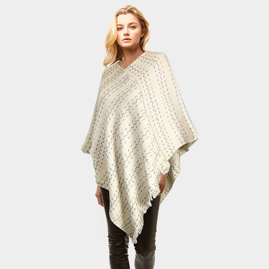 Ivory Solid Plaid Poncho