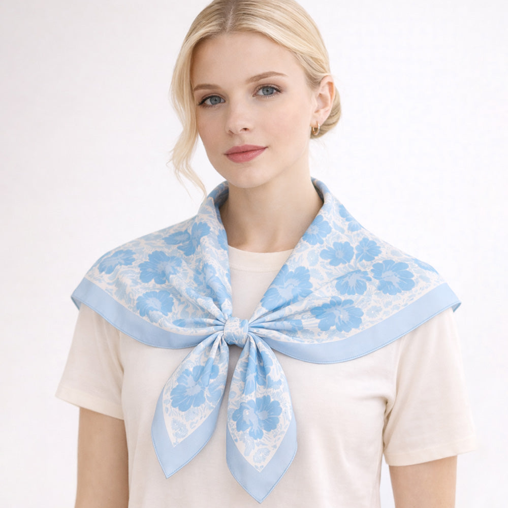 Madeline Love Blue Floral Print Square Bandana Scarf - Scarves & Wraps