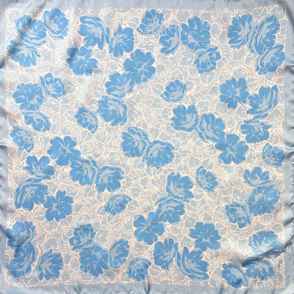 Madeline Love Blue Floral Print Square Bandana Scarf - Scarves & Wraps - desc