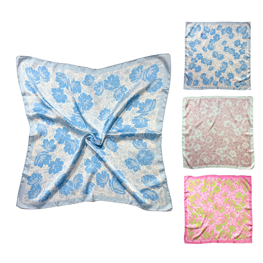 Madeline Love Blue Floral Print Square Bandana Scarf - Scarves & Wraps - extra