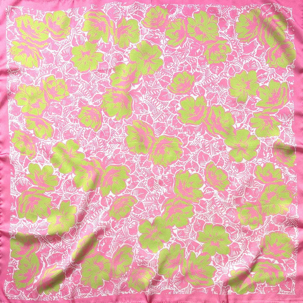 Madeline Love Pink&Green Floral Print Square Bandana Scarf - Scarves & Wraps - desc