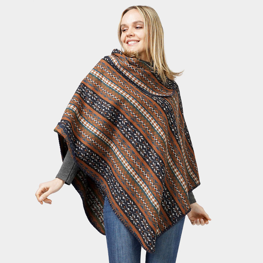 Brown Ethnic Patterned Poncho