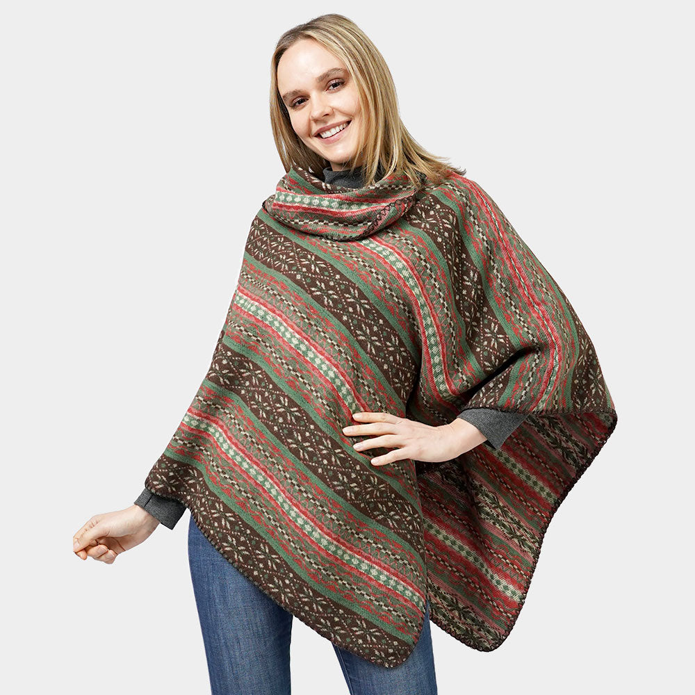 Green Ethnic Patterned Poncho