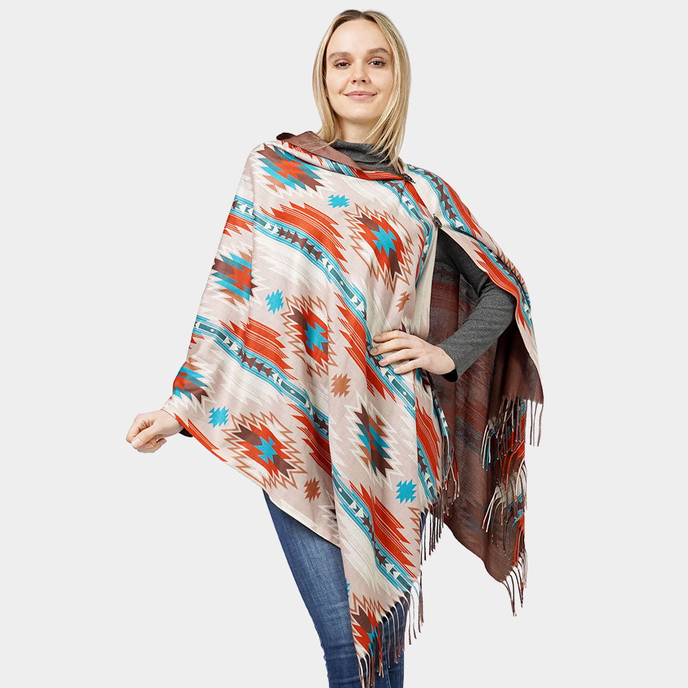 Beige Aztec Patterned Scarf / Poncho