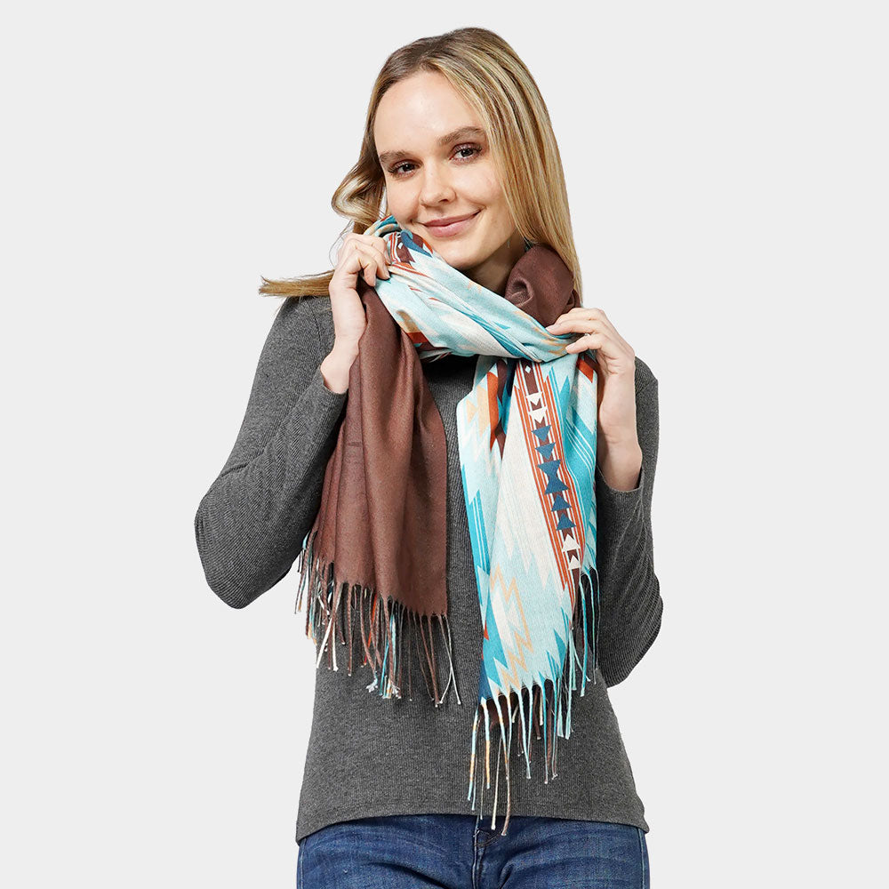 Turquoise Aztec Patterned Scarf / Poncho