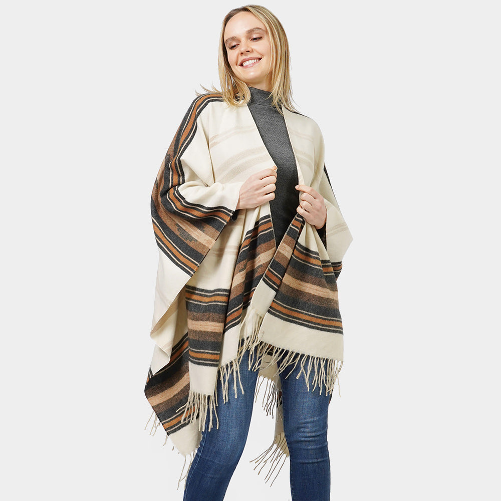 Ivory Aztec Patterned Cape Poncho