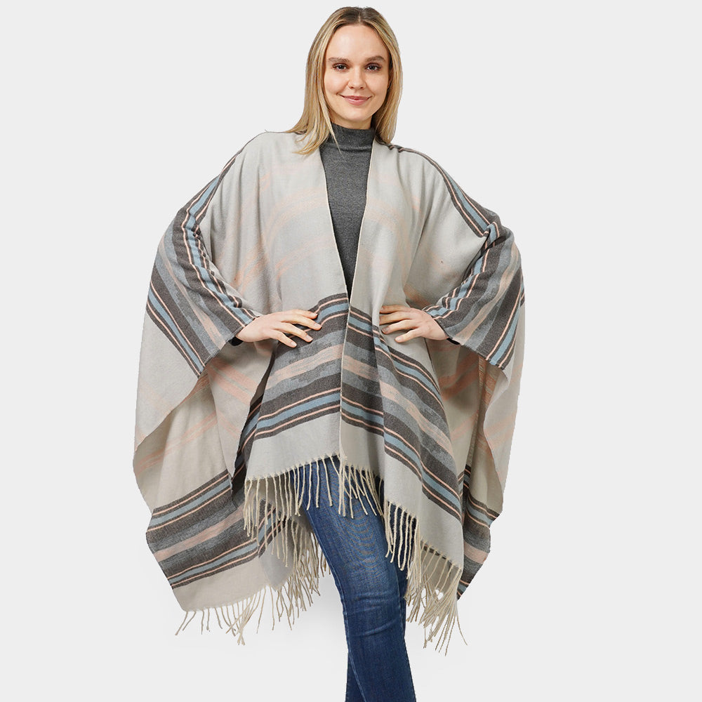 Gray Aztec Patterned Cape Poncho