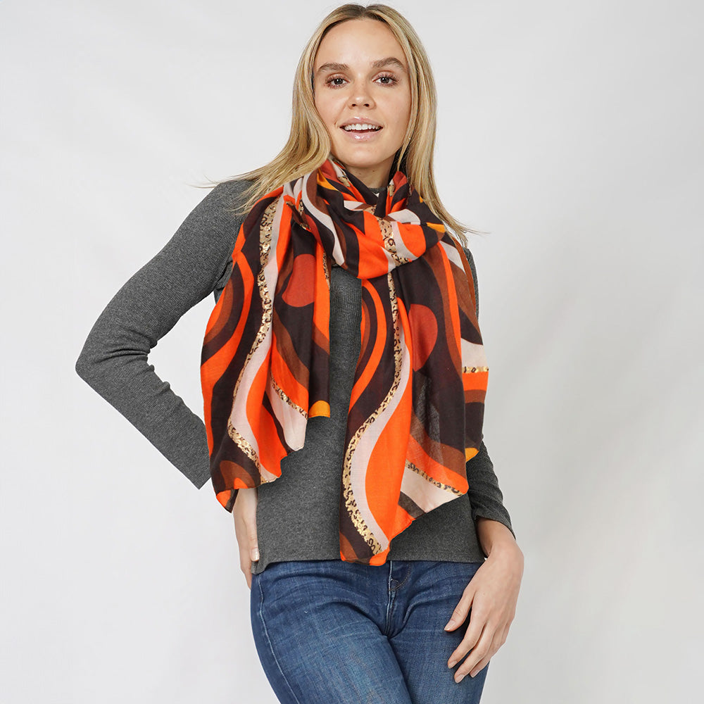 Madeline Love Brown Abstract Foil Print Scarf - Jewelry