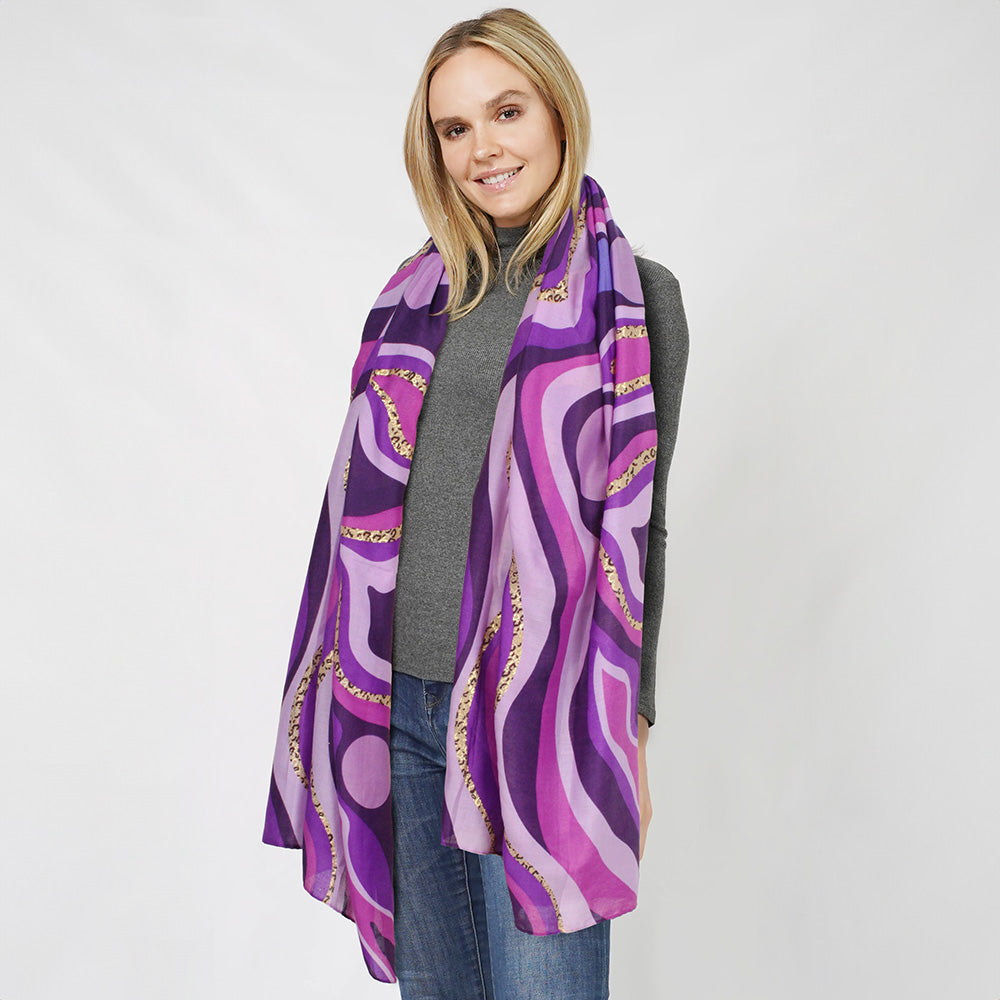 Madeline Love Purple Abstract Foil Print Scarf - Jewelry
