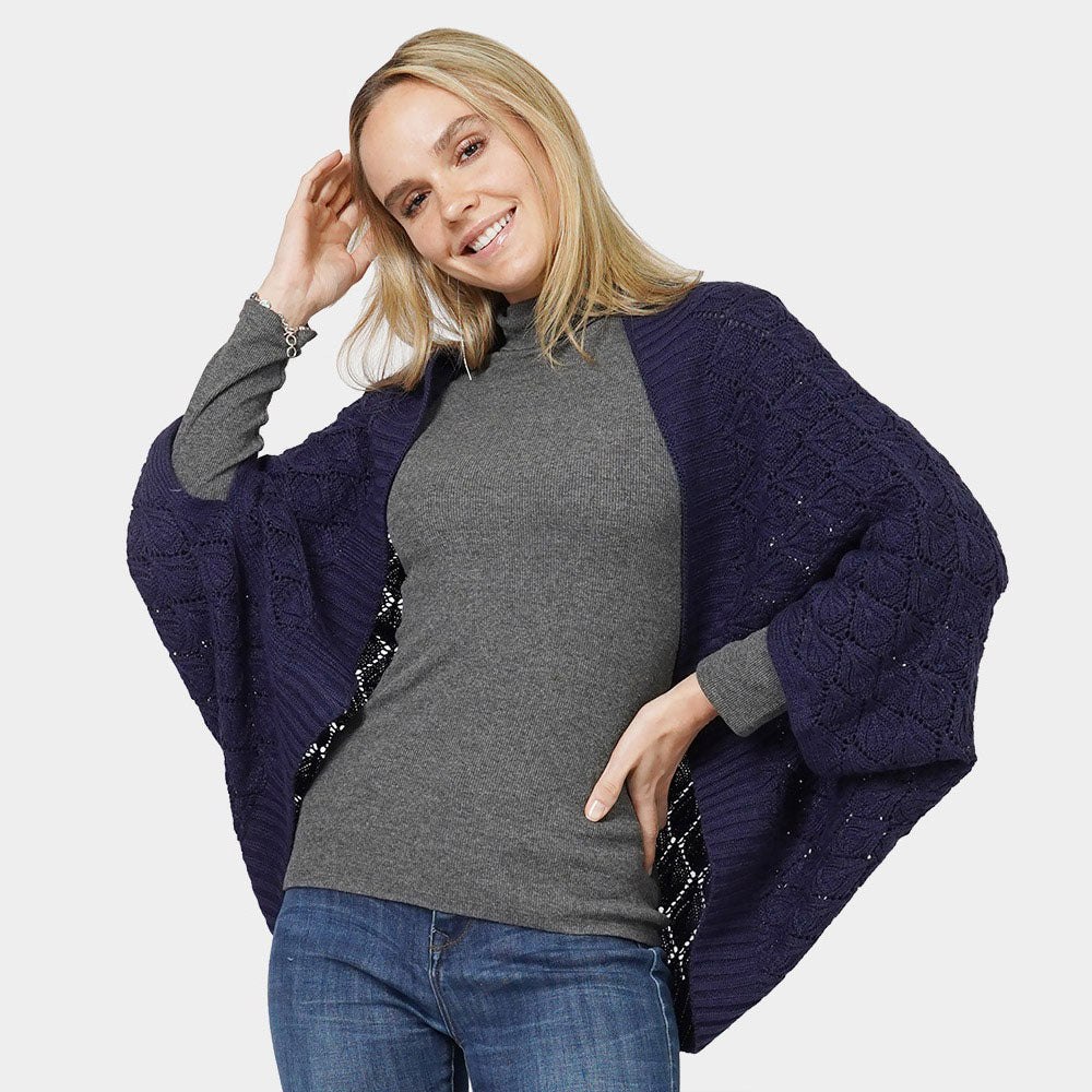 Navy Diamond Knit Shrug Vest