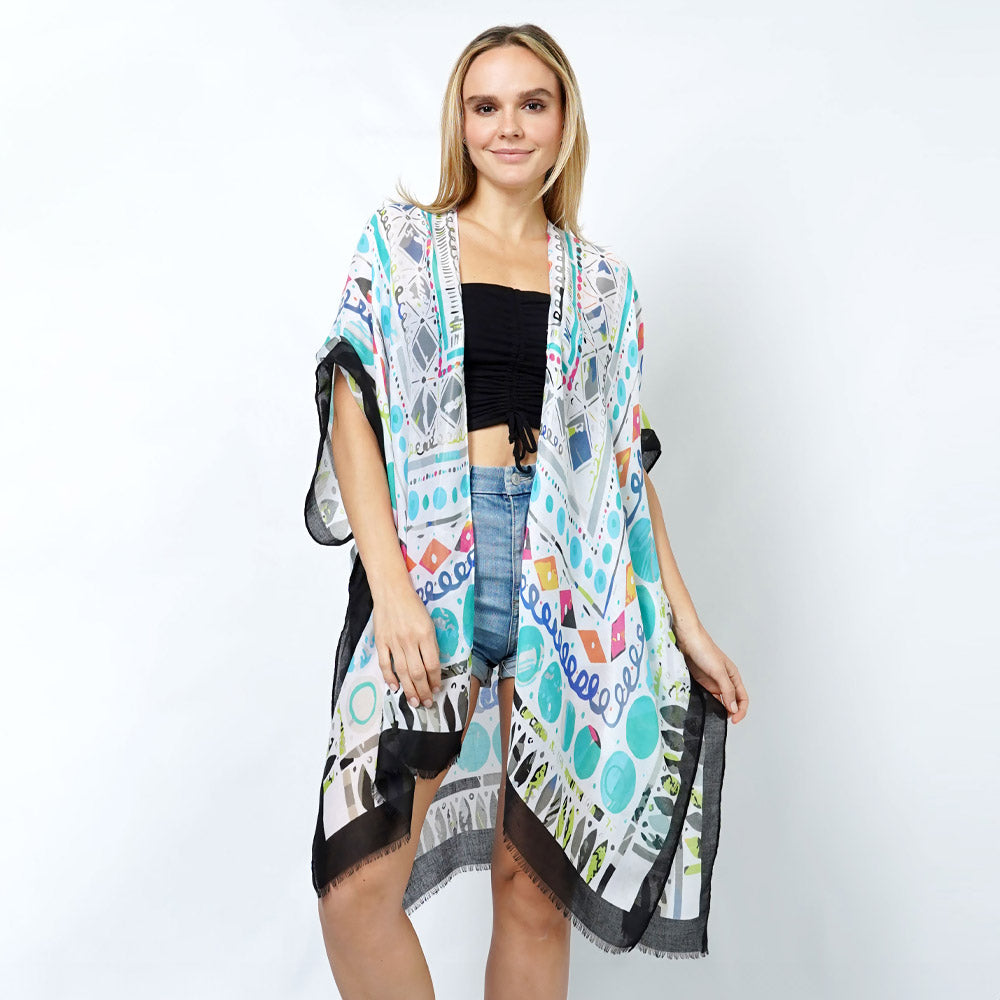 Madeline Love Black Abstract Print Kimono Poncho - Jewelry