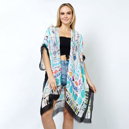 Madeline Love Black Abstract Print Kimono Poncho - Jewelry