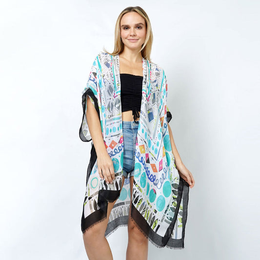 Madeline Love Black Abstract Print Kimono Poncho - Jewelry