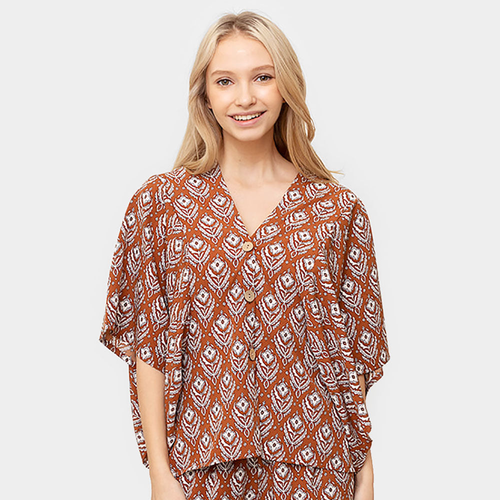 Madeline Love Brown Floral Print Button Down Kimono Poncho - Jewelry